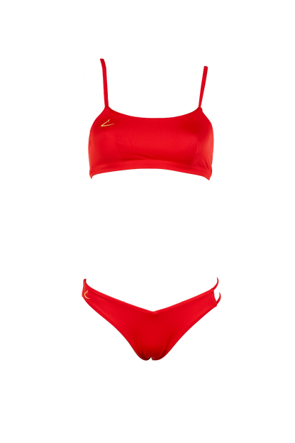 Bas de maillot de bain écologique rouge échancré Sofia